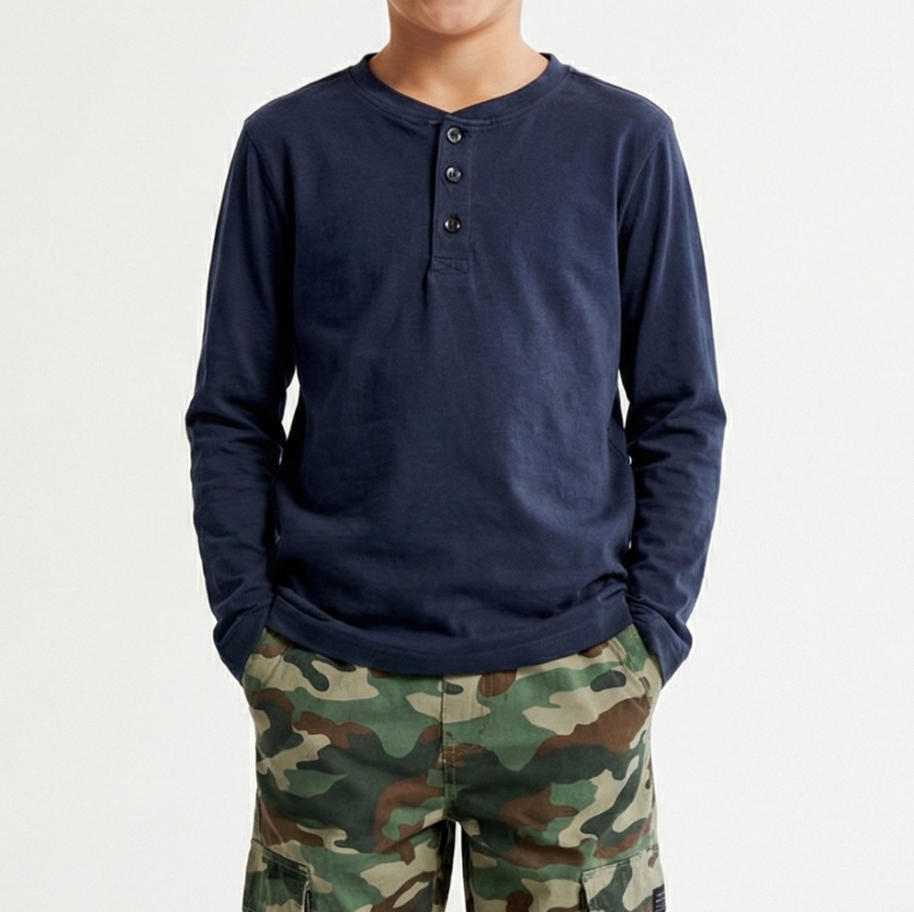 Eddie Bauer Kids Boys Navy Blue Long Sleeve Henley Shirt Size 7